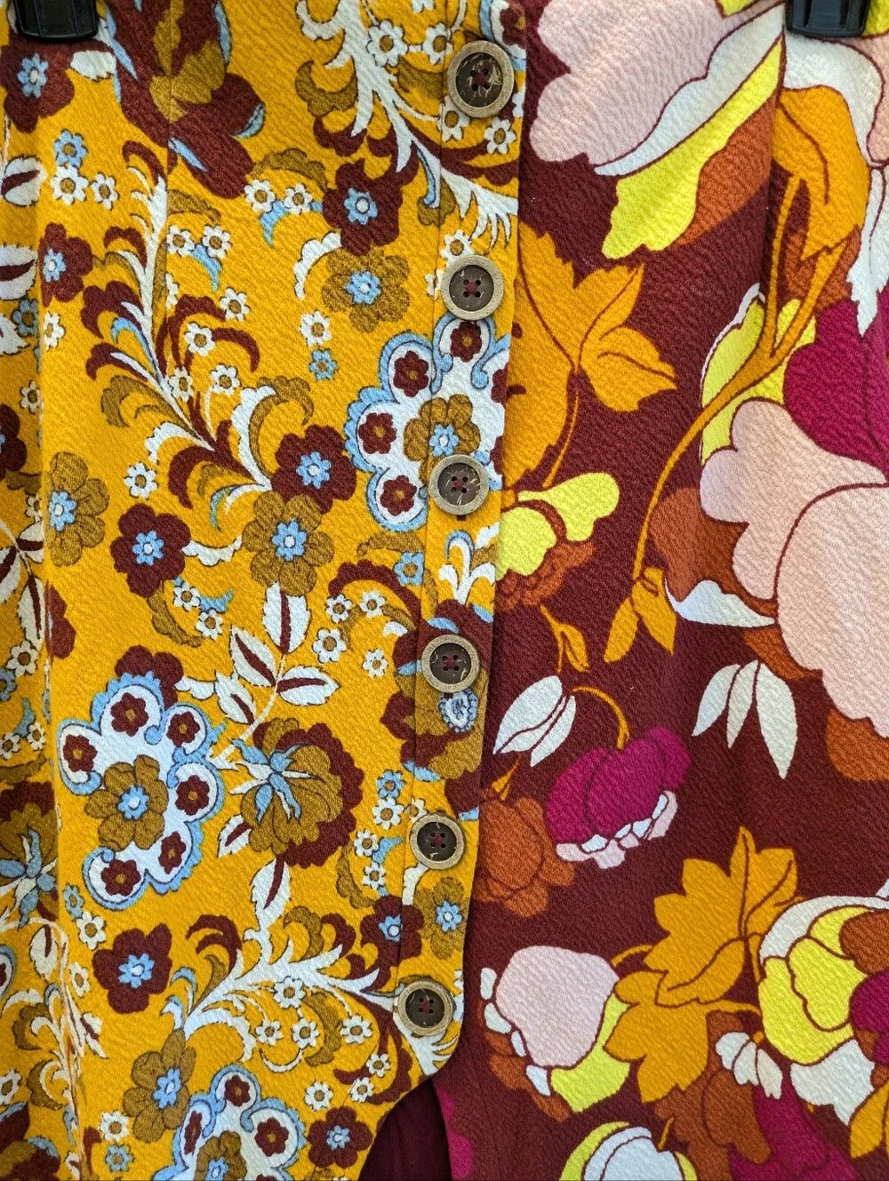 Anthropologie Maeve Button Front Midi Skirt Small Floral Mod Retro Mixed Print